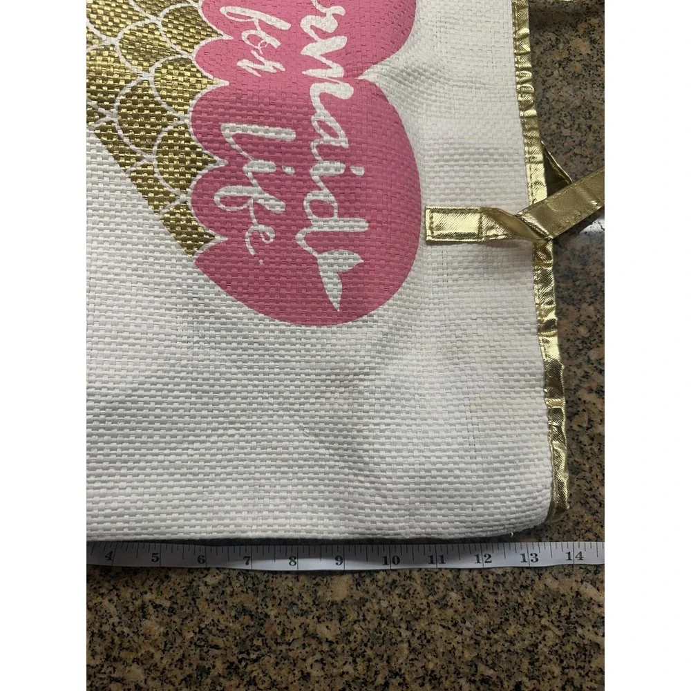 Mermaid For Life Tote Bag Womens White Pink Gold Beach Shopper Carryall‎ Woven